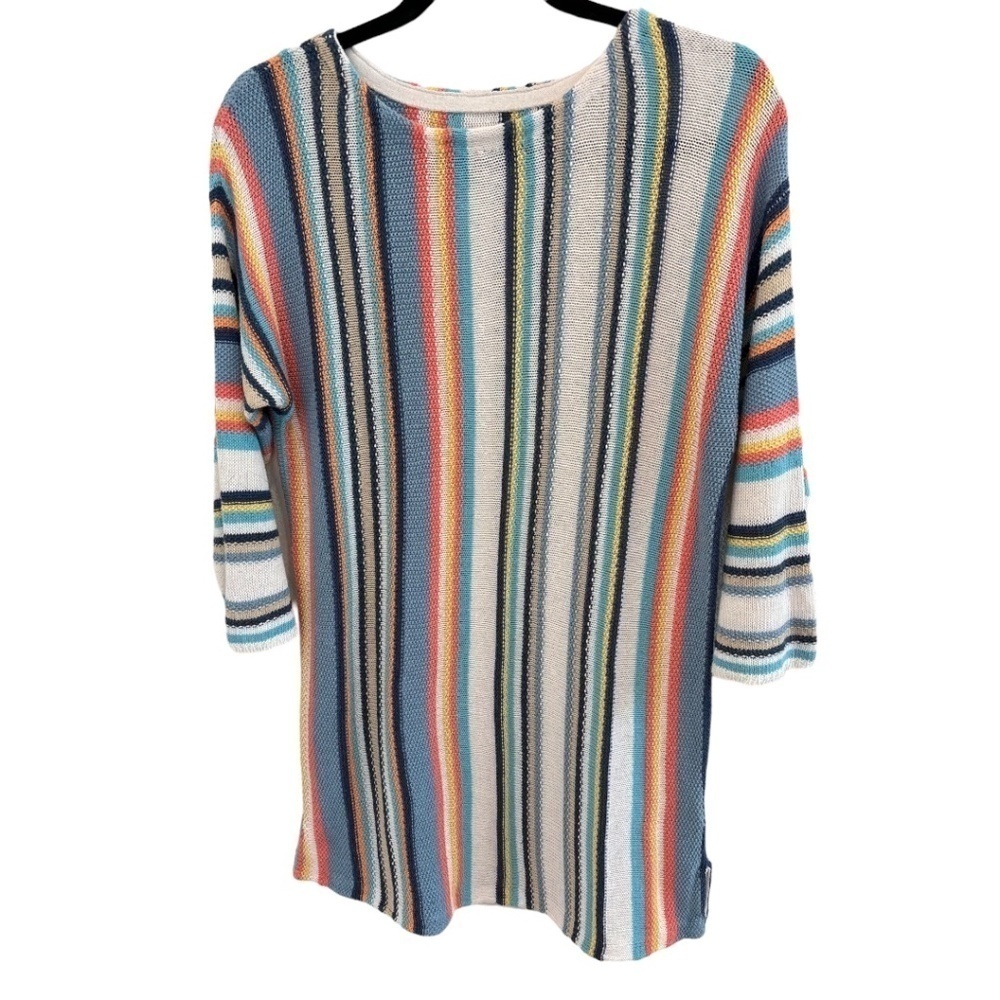 Chaps Ralph Lauren 3/4 Sleeve Tunic Style Linen Cotton Blend Striped Sweater M